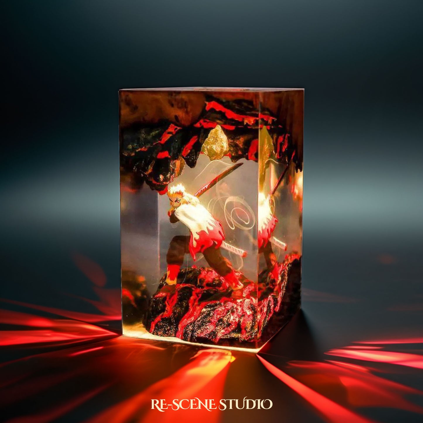 Rengoku Resin Lamp 02 - Demon Slayer Multicolor / Size M: 7 x 13 x 7 (cm) – Handmade Resin Lamp by Rescene Studio | Rescene Studio