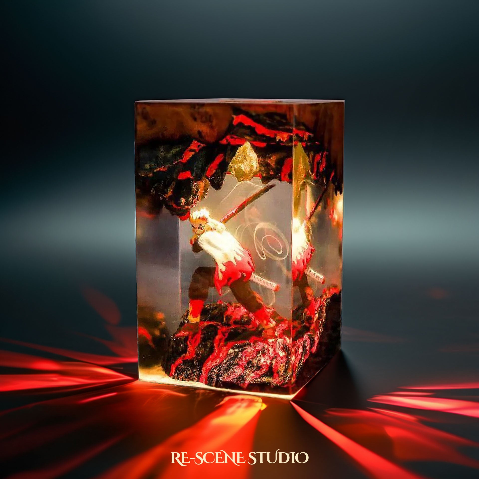 Rengoku Resin Lamp 02 - Demon Slayer Multicolor / Size M: 7 x 13 x 7 (cm) – Handmade Epoxy Resin Lamp by Rescene Studio | Rescene Studio