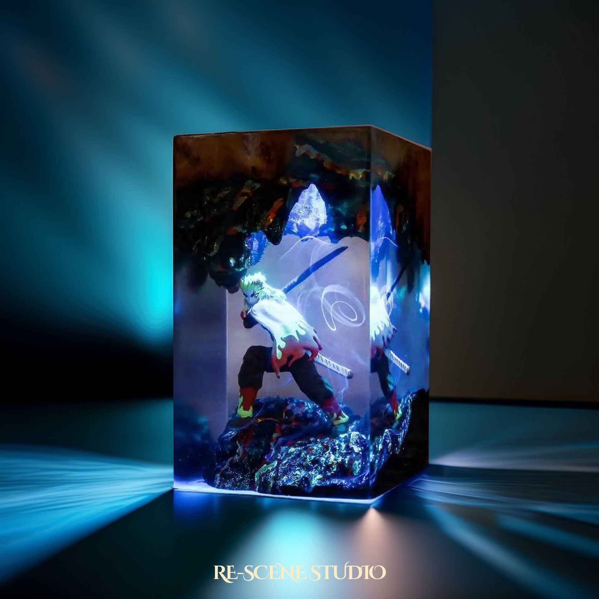 Rengoku Resin Lamp 02 - Demon Slayer Multicolor / Size M: 7 x 13 x 7 (cm) – Handmade Epoxy Resin Lamp by Rescene Studio | Rescene Studio