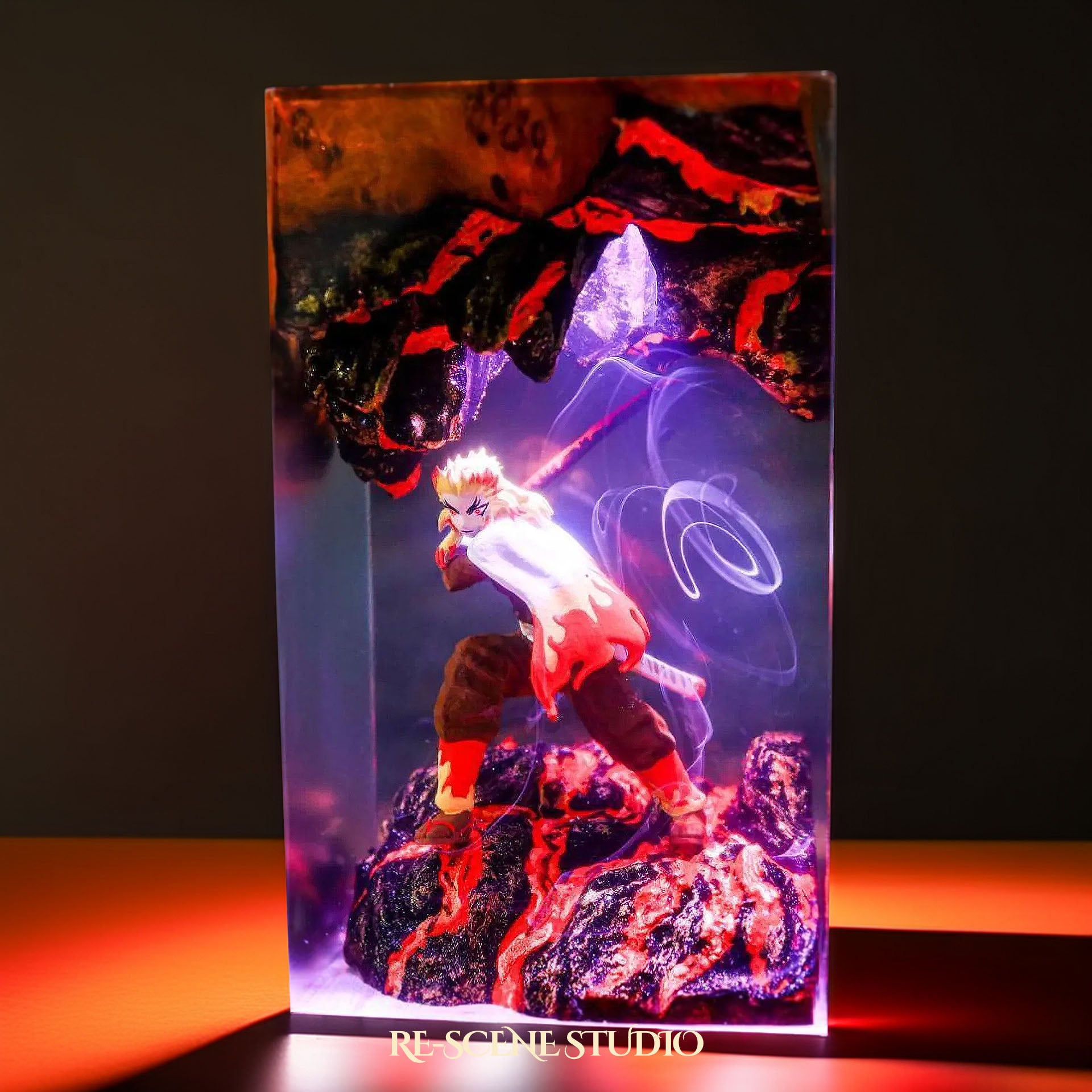 Rengoku Resin Lamp 02 - Demon Slayer Multicolor / Size M: 7 x 13 x 7 (cm) – Handmade Epoxy Resin Lamp by Rescene Studio | Rescene Studio