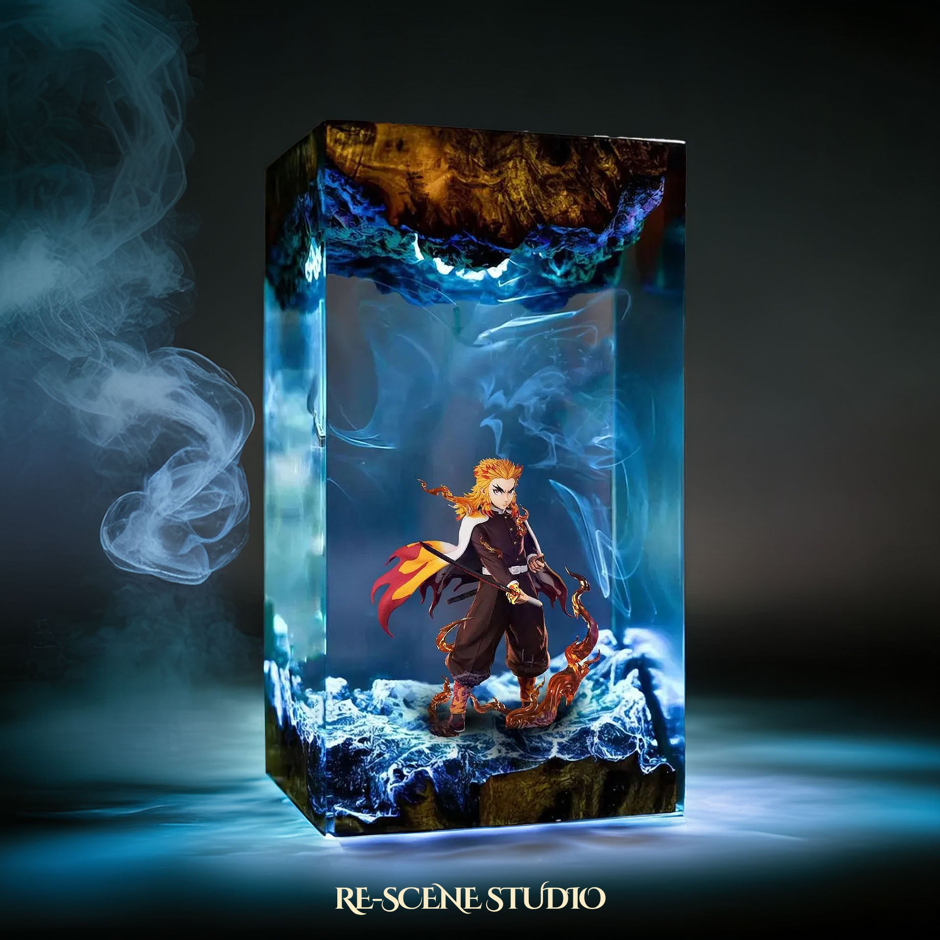 Rengoku Resin Lamp 4 - Demon Slayer Multicolor / Size M – Handmade Epoxy Resin Lamp by Rescene Studio | Rescene Studio
