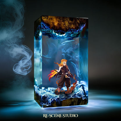 Rengoku Resin Lamp 4 - Demon Slayer Multicolor / Size M – Handmade Resin Lamp by Rescene Studio | Rescene Studio
