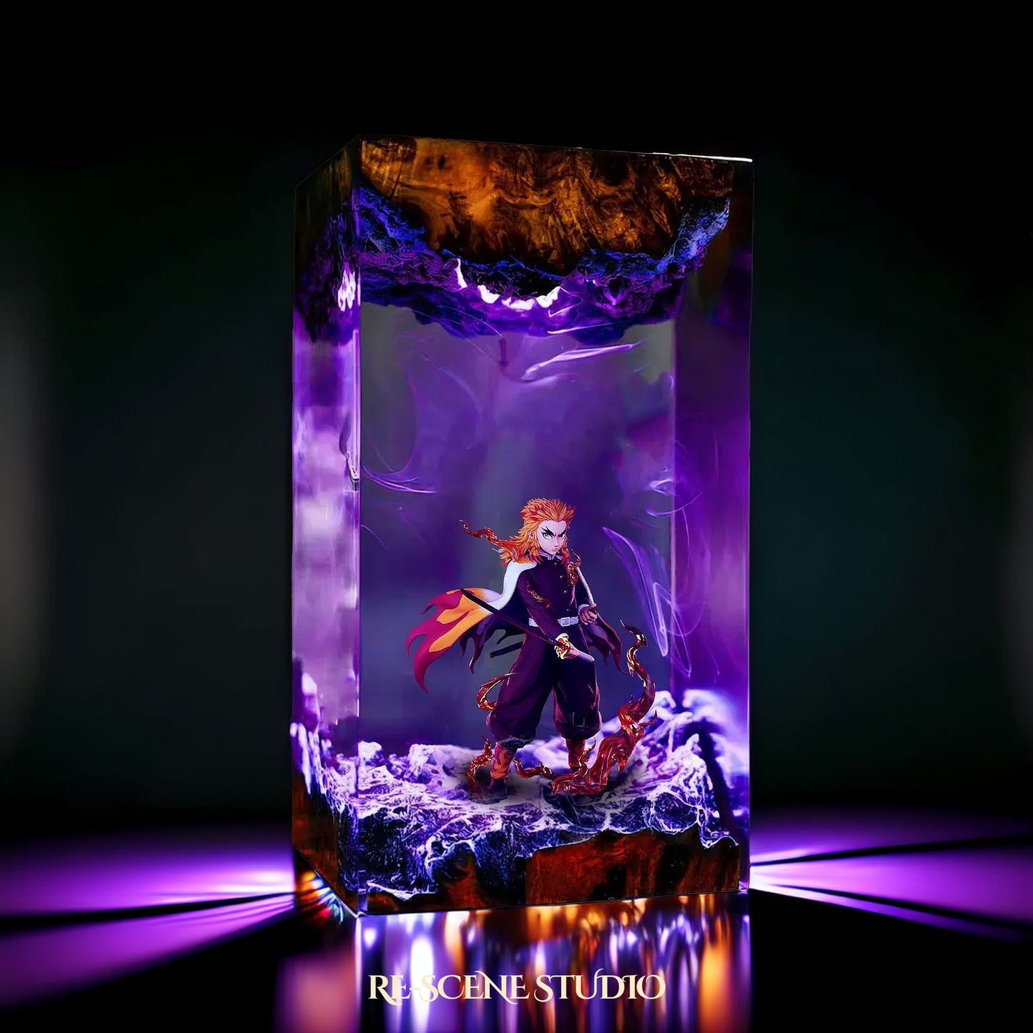 Rengoku Resin Lamp 4 - Demon Slayer Multicolor / Size M – Handmade Resin Lamp by Rescene Studio | Rescene Studio