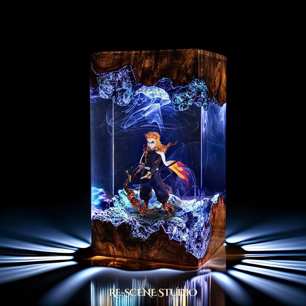 Rengoku Resin Lamp 4 - Demon Slayer Multicolor / Size M – Handmade Epoxy Resin Lamp by Rescene Studio | Rescene Studio