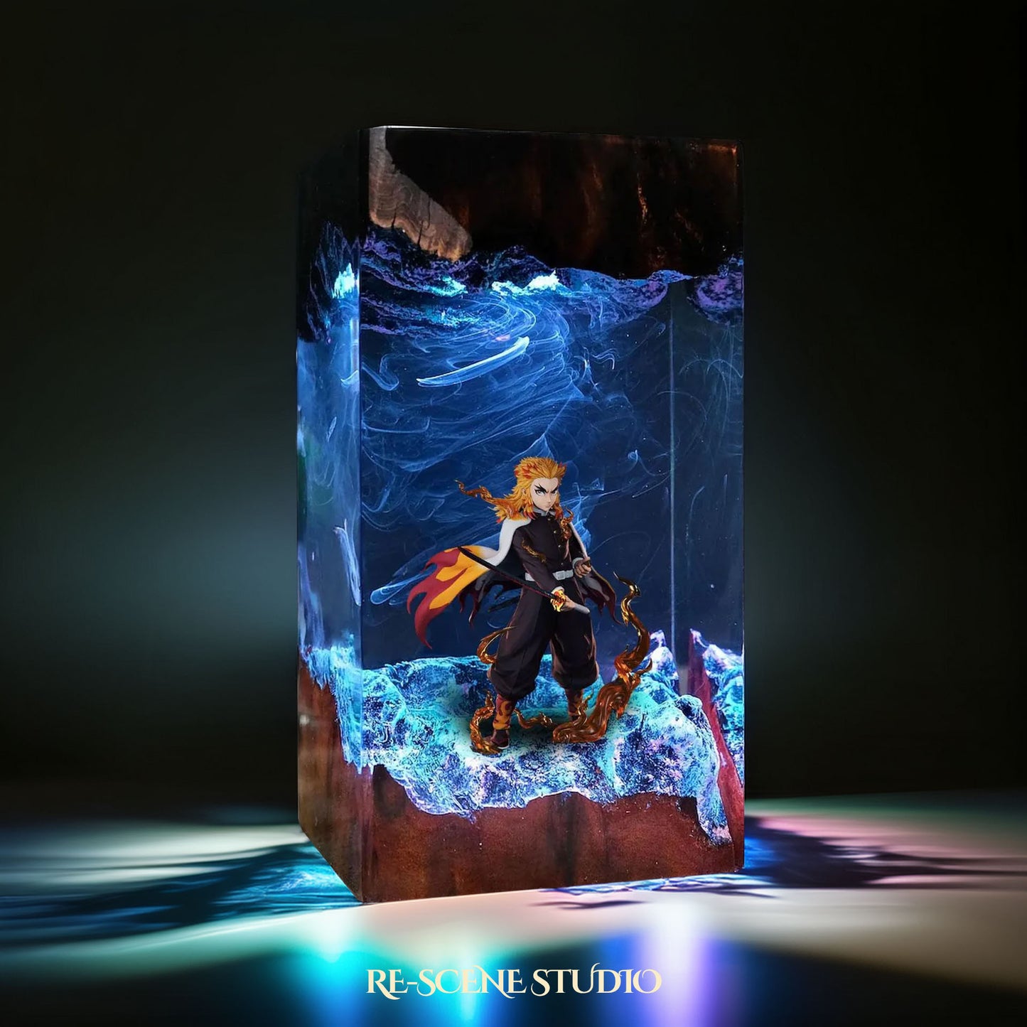 Rengoku Resin Lamp 4 - Demon Slayer Multicolor / Size M – Handmade Resin Lamp by Rescene Studio | Rescene Studio