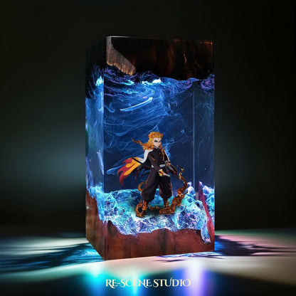 Rengoku Resin Lamp 4 - Demon Slayer Multicolor / Size M – Handmade Resin Lamp by Rescene Studio | Rescene Studio