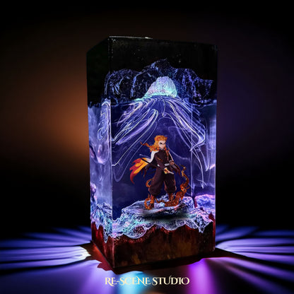 Rengoku Resin Lamp 4 - Demon Slayer Multicolor / Size M – Handmade Resin Lamp by Rescene Studio | Rescene Studio