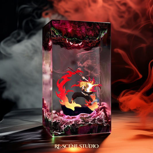 Rengoku Resin Lamp 3 – Demon Slayer Multicolor / Size M: 7 x 13 x 7 (cm) – Handmade Resin Lamp by Rescene Studio | Rescene Studio