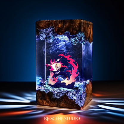 Rengoku Resin Lamp 3 – Demon Slayer Multicolor / Size M: 7 x 13 x 7 (cm) – Handmade Resin Lamp by Rescene Studio | Rescene Studio