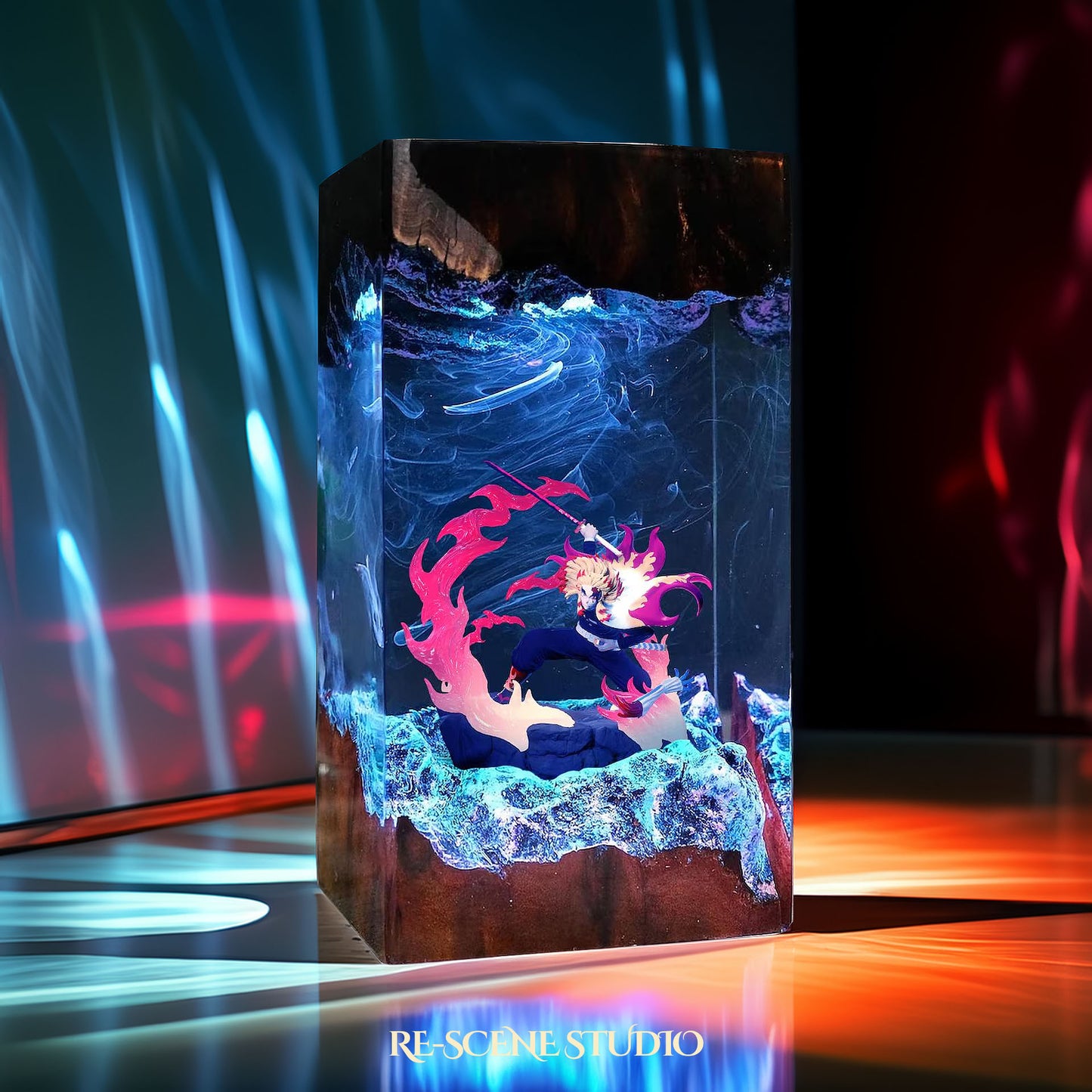 Rengoku Resin Lamp 3 – Demon Slayer Multicolor / Size M: 7 x 13 x 7 (cm) – Handmade Resin Lamp by Rescene Studio | Rescene Studio