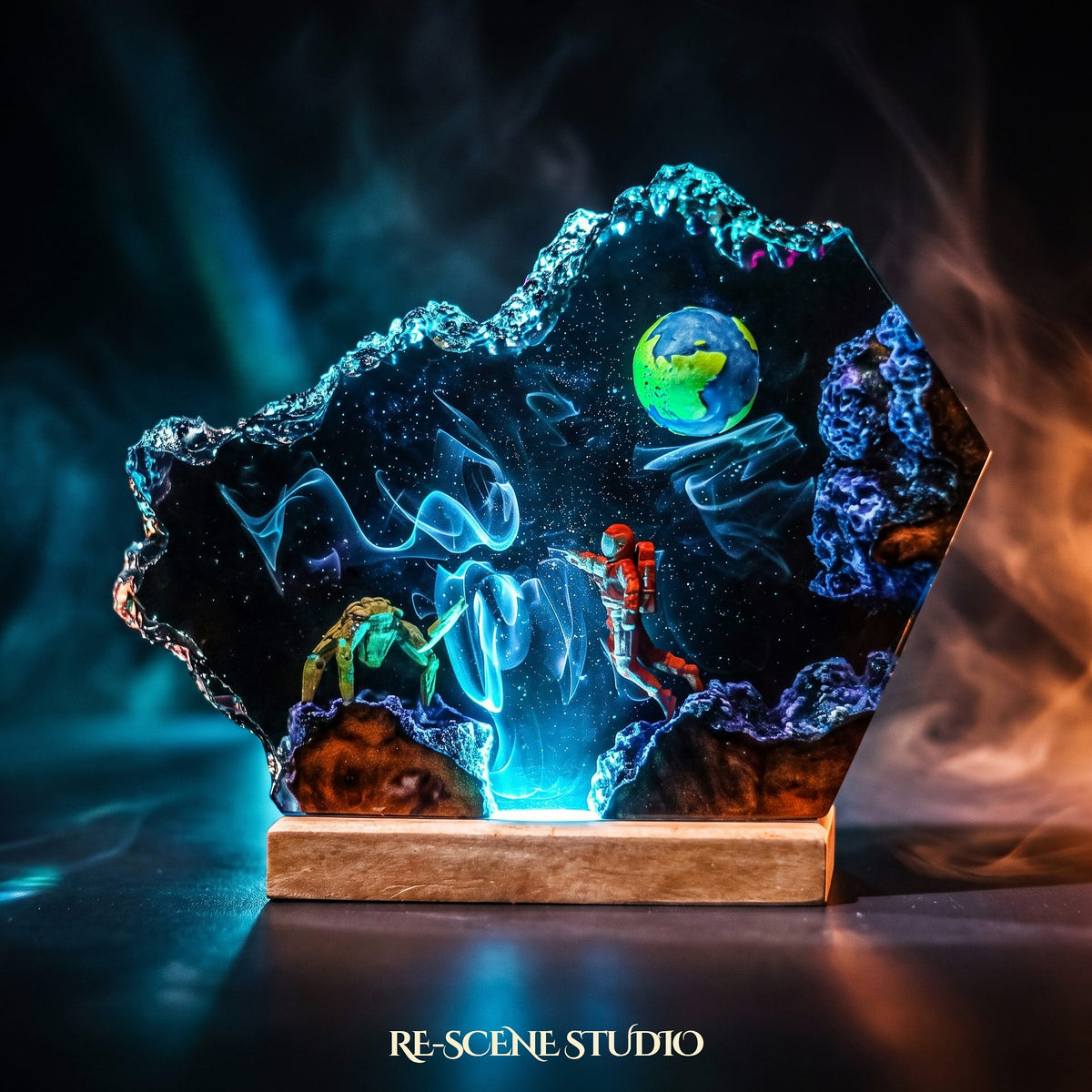 Project Hail Mary collectible: the Rocky Broken Resin Lamp, handmade on a wooden base
