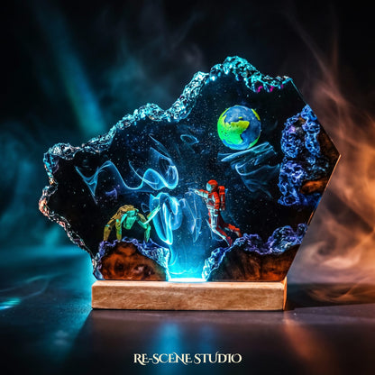 Project Hail Mary collectible: the Rocky Broken Resin Lamp, handmade on a wooden base