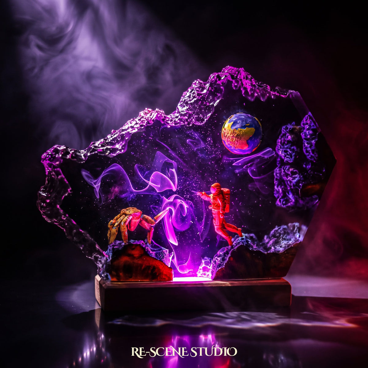 Close look at the Rocky Broken Resin Lamp, a handcrafted Project Hail Mary epoxy resin LED lamp