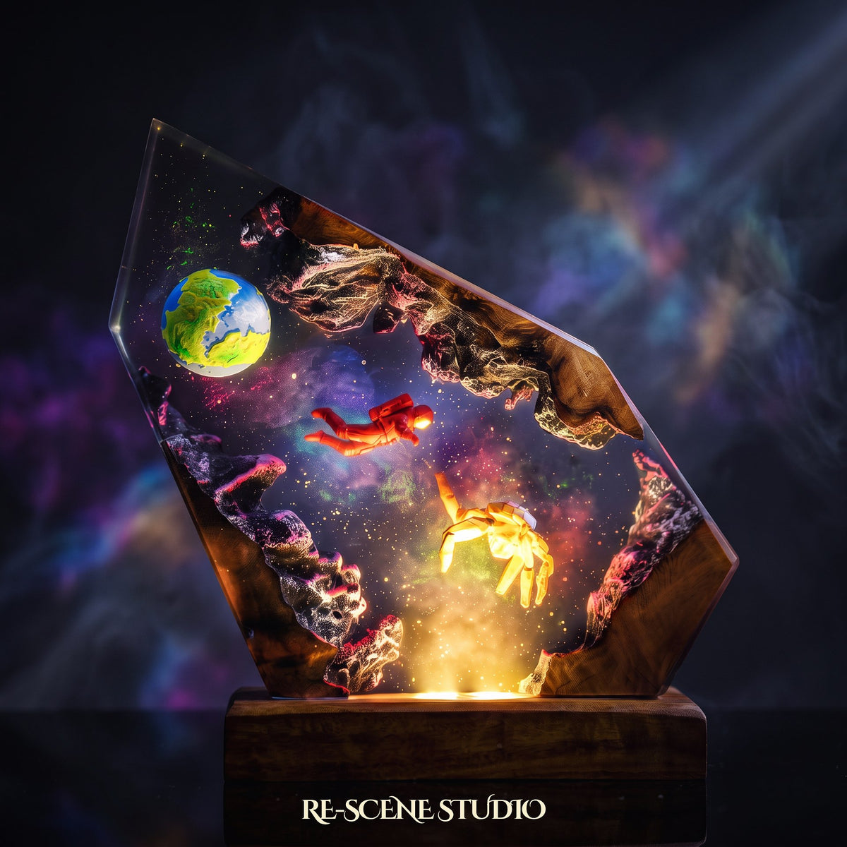 Rocky Cosmic Rock Resin Lamp (Project Hail Mary), hand-poured epoxy resin night light glowing in 16 RGB colors