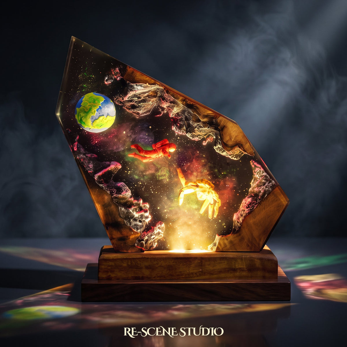 Close look at the Rocky Cosmic Rock Resin Lamp, a handcrafted Project Hail Mary epoxy resin LED lamp