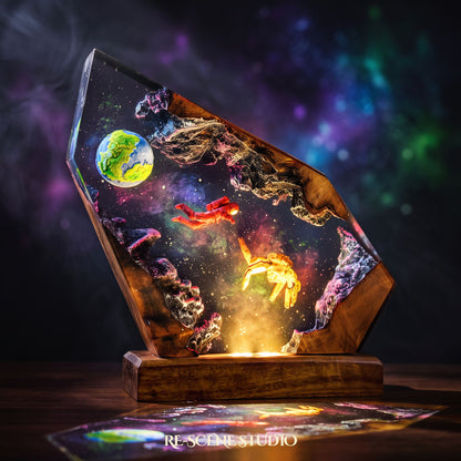 Rocky Cosmic Rock Resin Lamp from another angle, handmade Project Hail Mary LED resin lamp