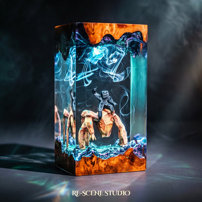 Close look at the Rocky Pillar Resin Lamp, a handcrafted Project Hail Mary epoxy resin LED lamp