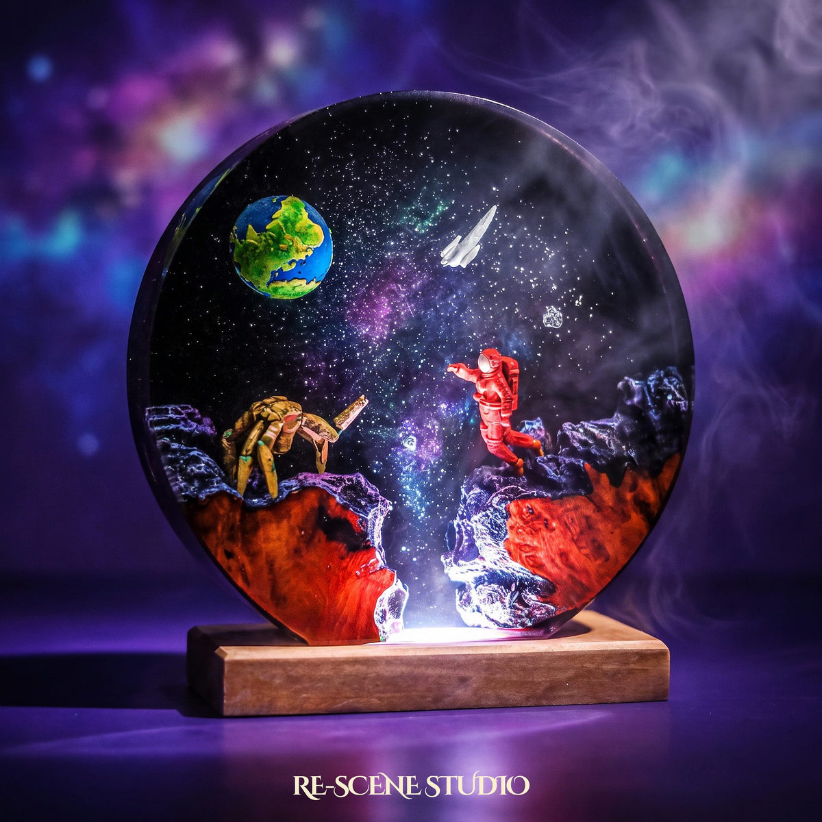 Rocky Round Resin Lamp (Project Hail Mary), hand-poured epoxy resin night light glowing in 16 RGB colors