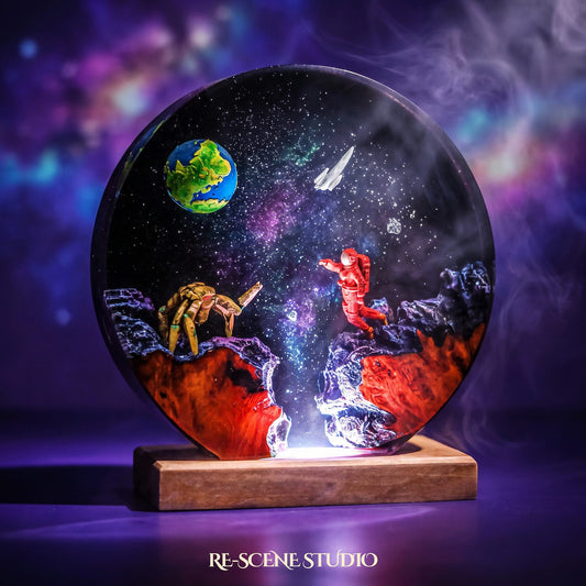 Rocky Round Resin Lamp (Project Hail Mary), hand-poured epoxy resin night light glowing in 16 RGB colors