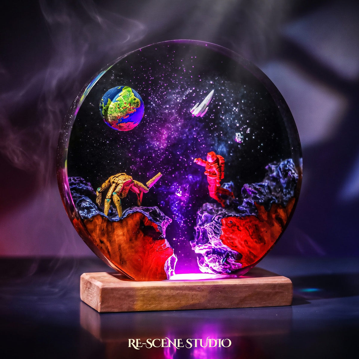 Project Hail Mary collectible: the Rocky Round Resin Lamp, handmade on a wooden base