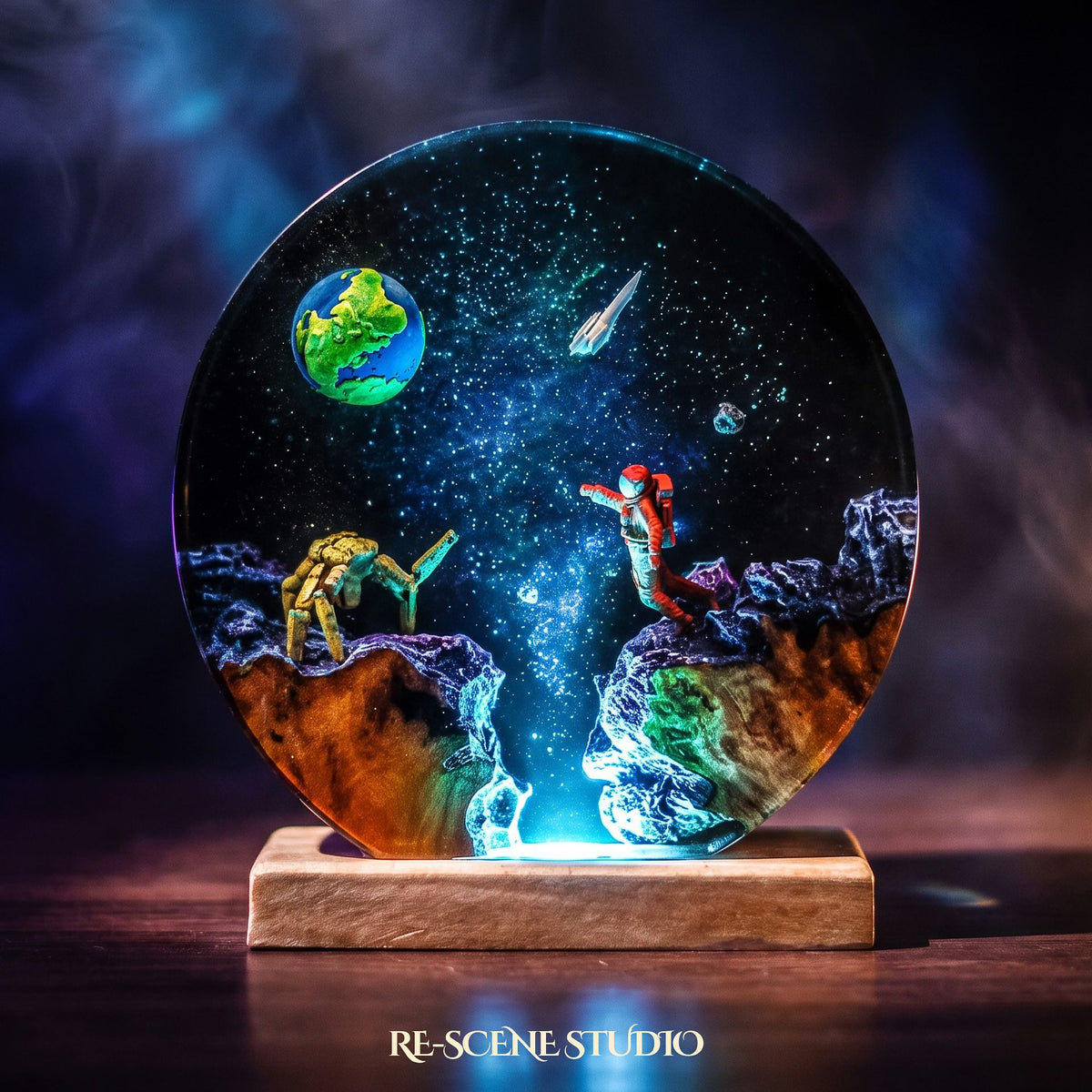 Glowing Rocky Round Resin Lamp: Project Hail Mary fan decor sealed in crystal-clear epoxy resin