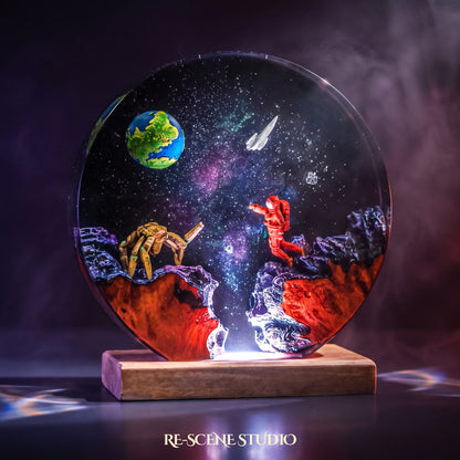 Rocky Round Resin Lamp from another angle, handmade Project Hail Mary LED resin lamp