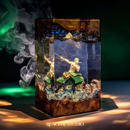 Roronoa Zoro Resin Lamp - One Piece Multicolor / Size M – Handmade Resin Lamp by Rescene Studio | Rescene Studio