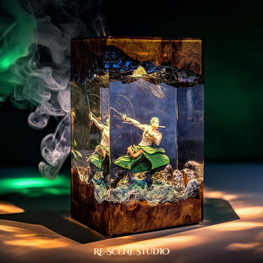 Roronoa Zoro Resin Lamp - One Piece Multicolor / Size M – Handmade Resin Lamp by Rescene Studio | Rescene Studio