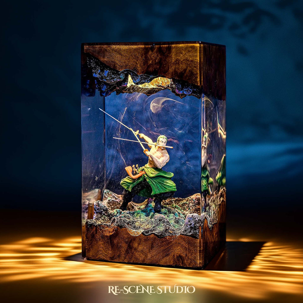 Roronoa Zoro Resin Lamp - One Piece Multicolor / Size M – Handmade Epoxy Resin Lamp by Rescene Studio | Rescene Studio
