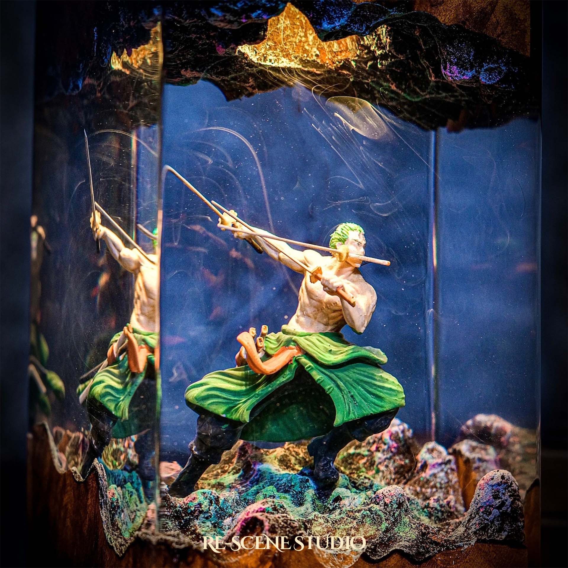 Roronoa Zoro Resin Lamp - One Piece Multicolor / Size M – Handmade Epoxy Resin Lamp by Rescene Studio | Rescene Studio