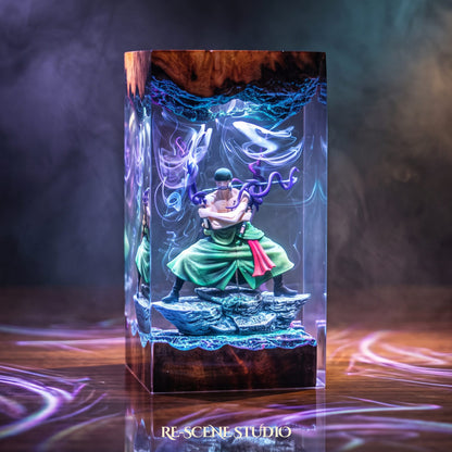 Close look at the Roronoa Zoro Resin Lamp V6, a handcrafted One Piece epoxy resin LED lamp