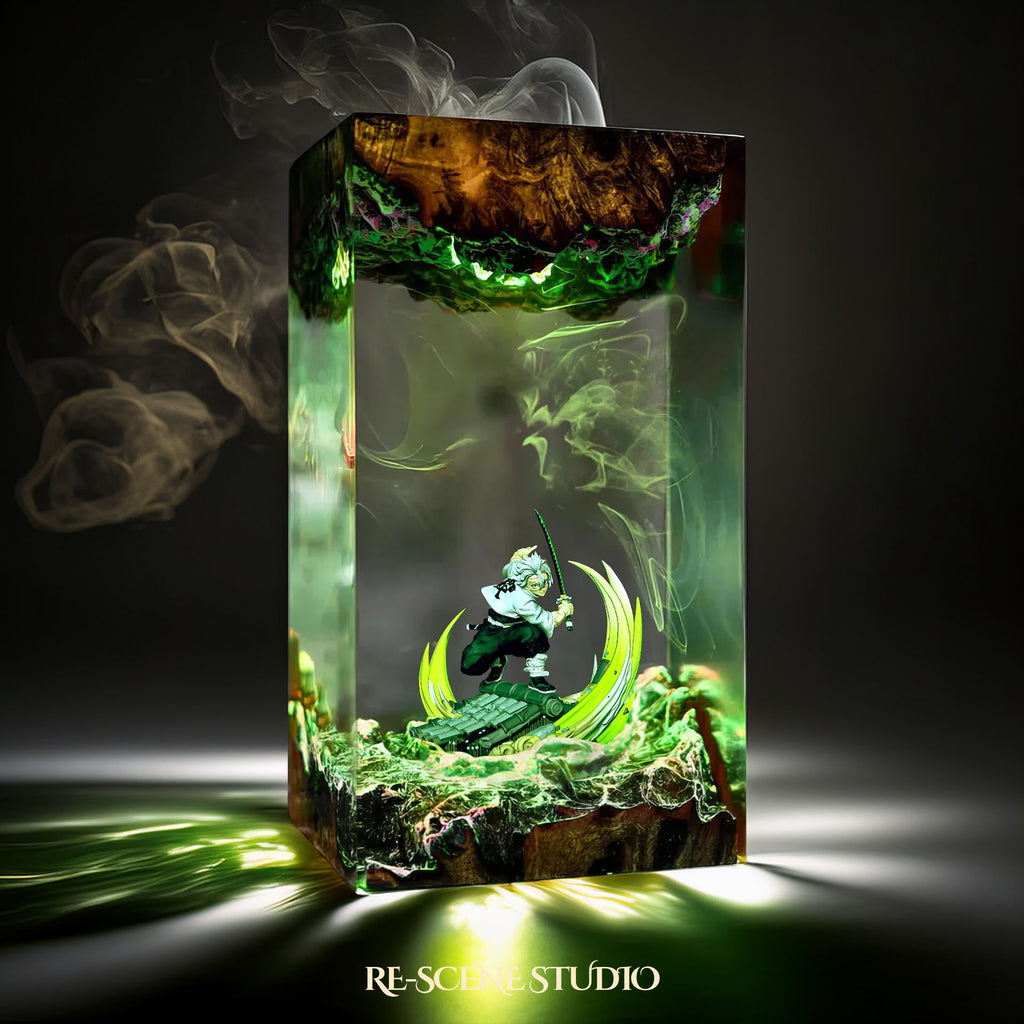 Sanemi Shinazugawa Resin Lamp - Demon Slayer Multicolor / Size M – Handmade Epoxy Resin Lamp by Rescene Studio | Rescene Studio
