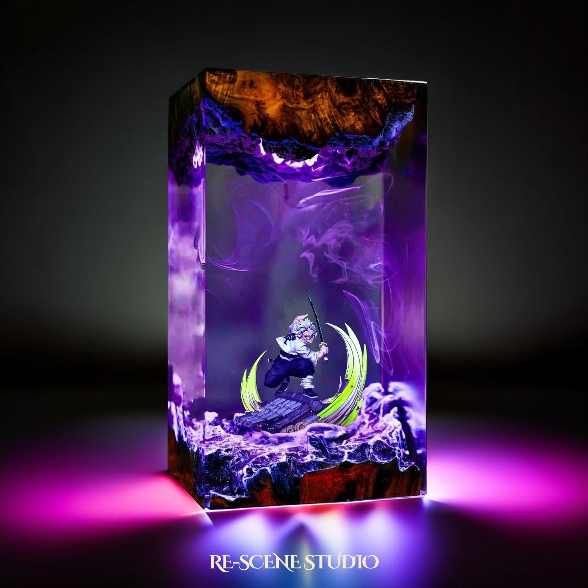 Sanemi Shinazugawa Resin Lamp - Demon Slayer Multicolor / Size M – Handmade Epoxy Resin Lamp by Rescene Studio | Rescene Studio