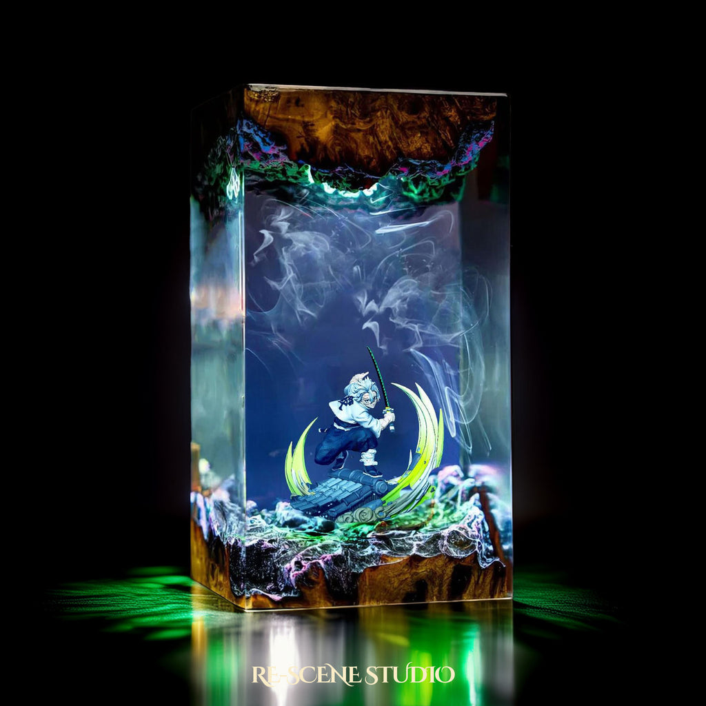 Sanemi Shinazugawa Resin Lamp - Demon Slayer Multicolor / Size M – Handmade Epoxy Resin Lamp by Rescene Studio | Rescene Studio