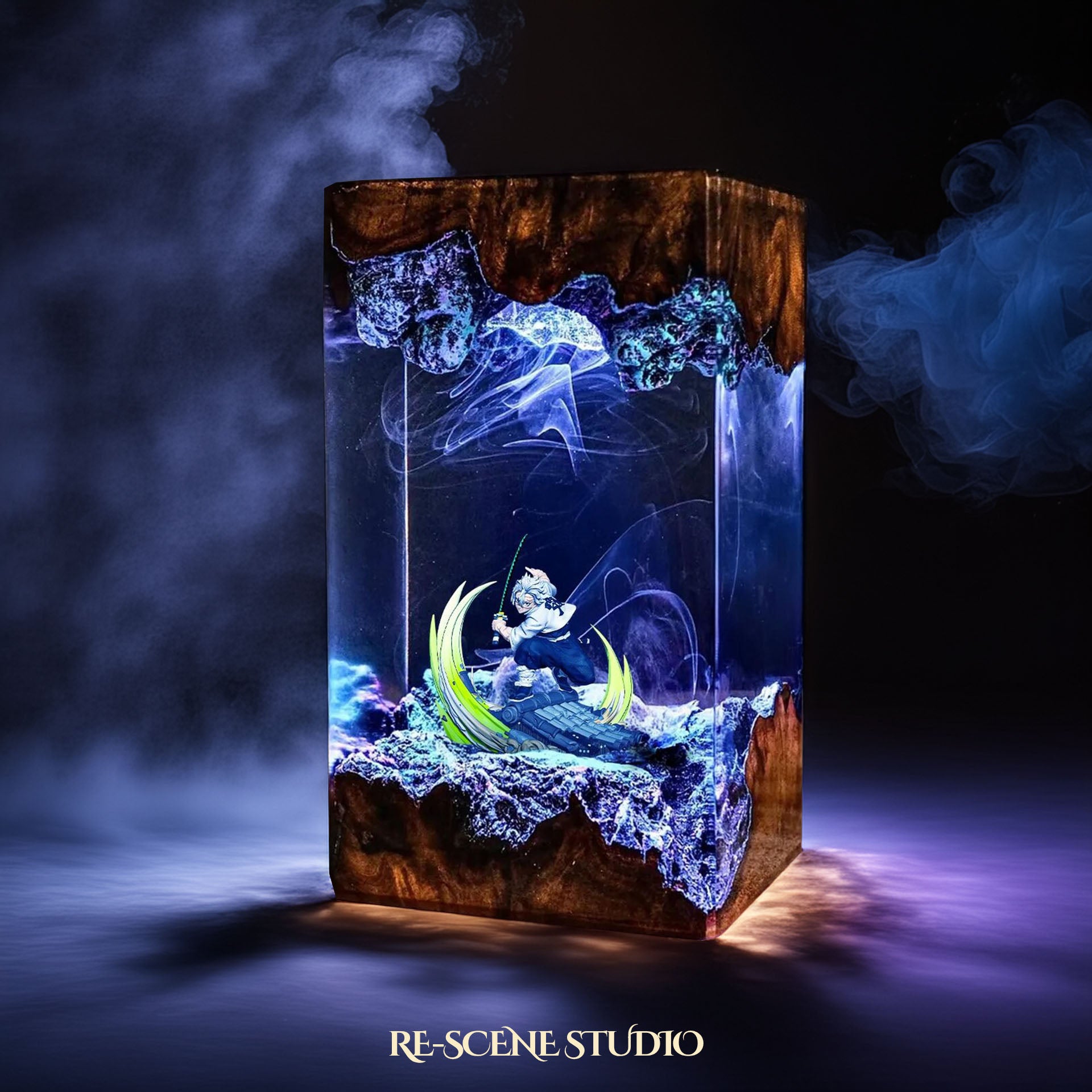 Sanemi Shinazugawa Resin Lamp - Demon Slayer Multicolor / Size M – Handmade Epoxy Resin Lamp by Rescene Studio | Rescene Studio