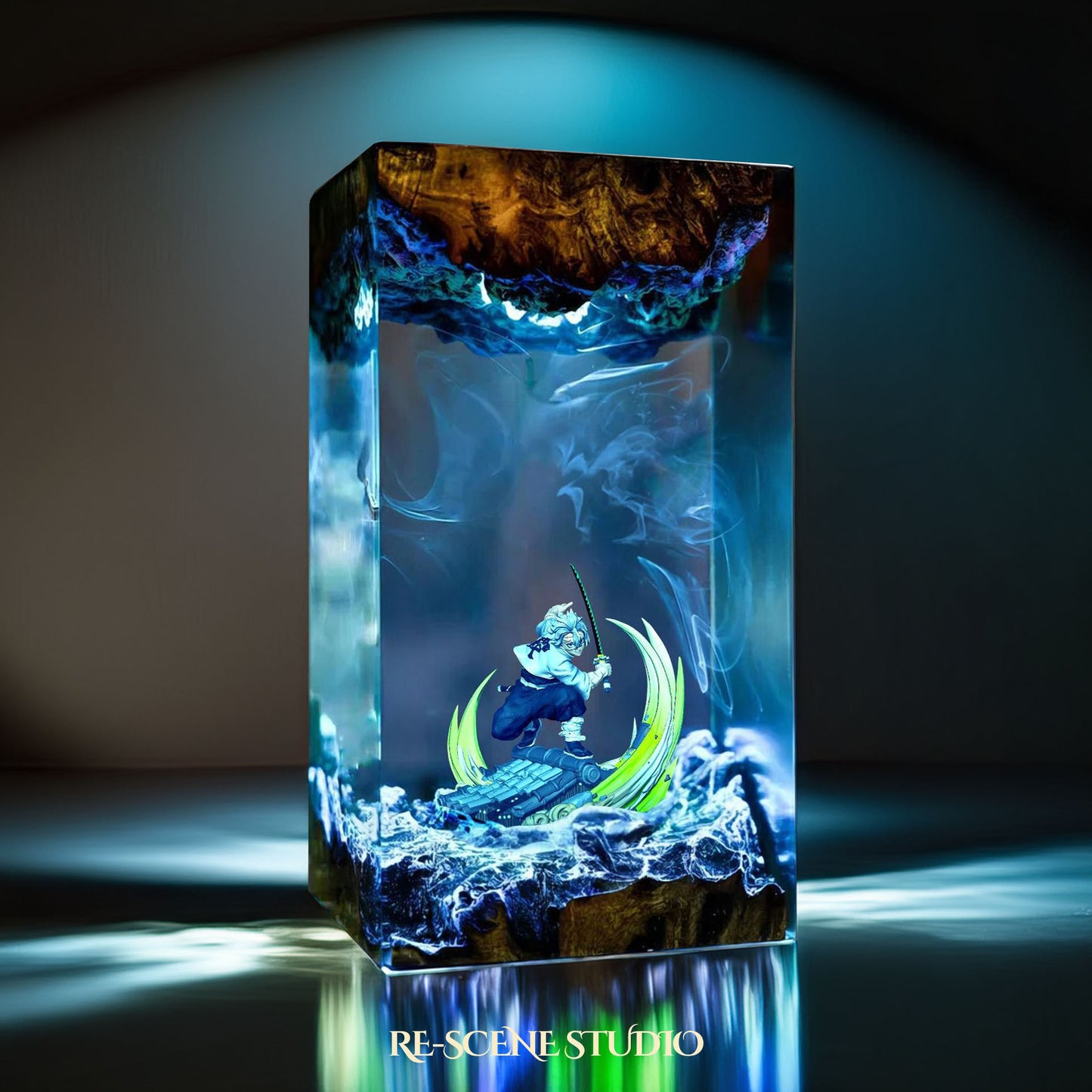 Sanemi Shinazugawa Resin Lamp - Demon Slayer Multicolor / Size M – Handmade Resin Lamp by Rescene Studio | Rescene Studio