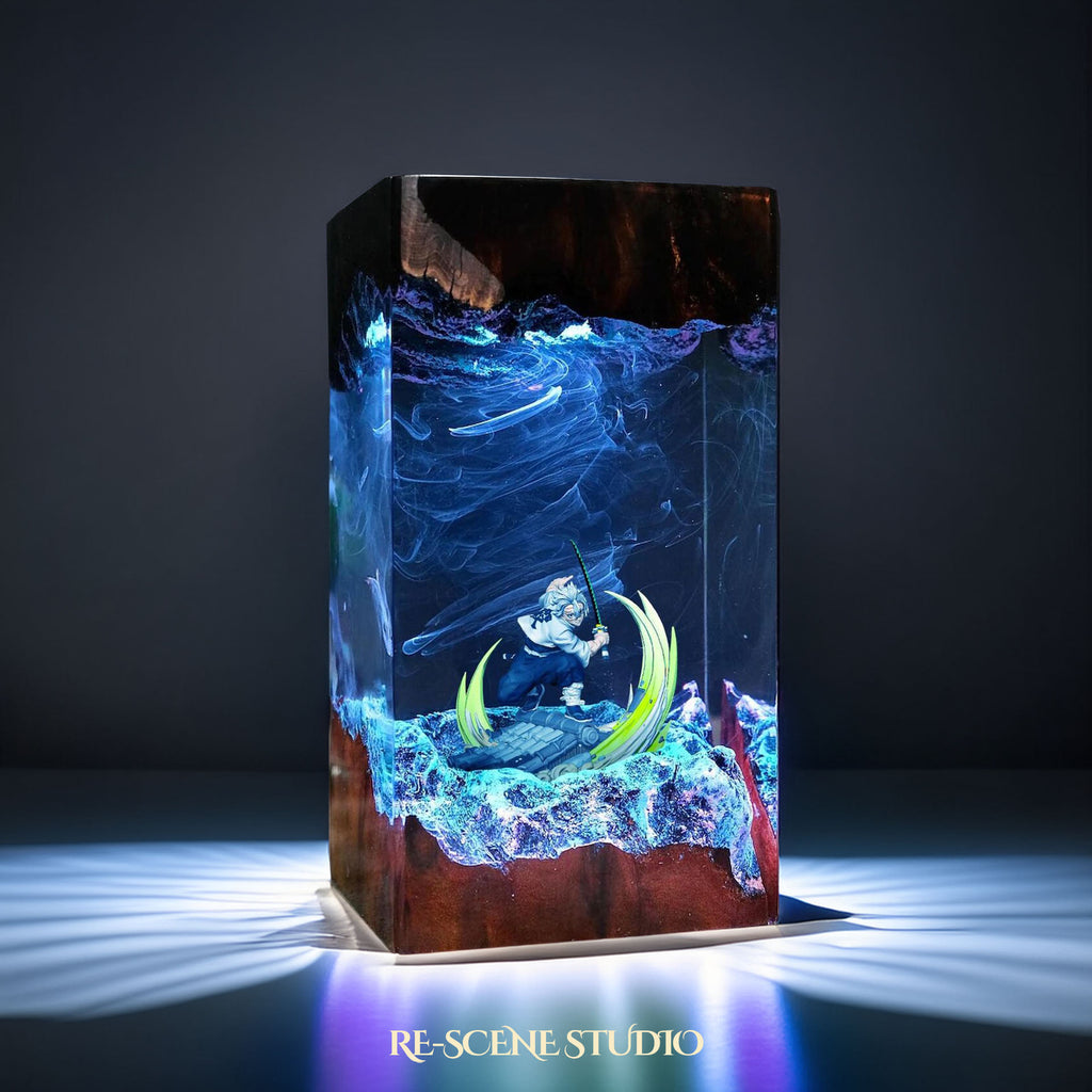 Sanemi Shinazugawa Resin Lamp - Demon Slayer Multicolor / Size M – Handmade Epoxy Resin Lamp by Rescene Studio | Rescene Studio