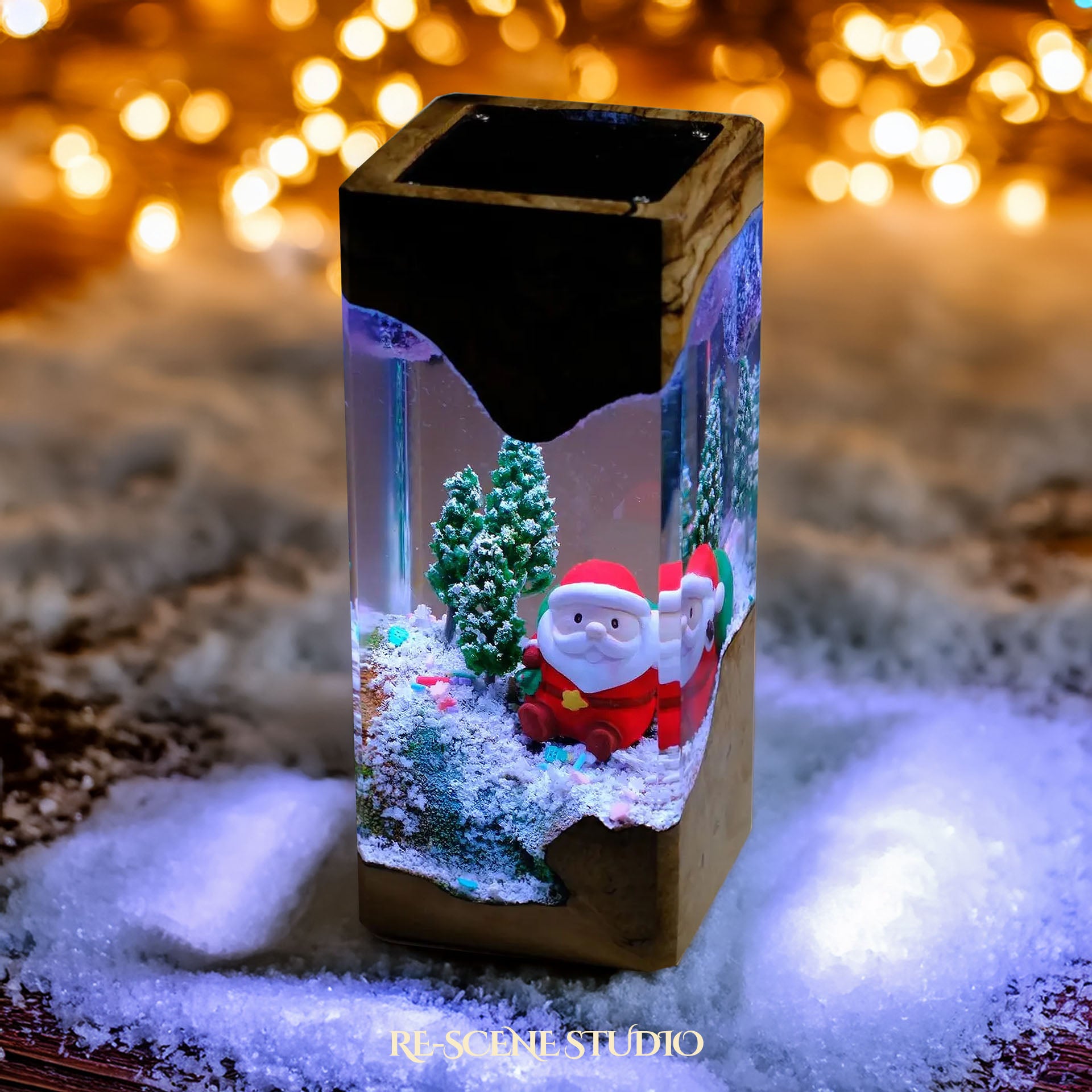 Santa Claus Resin Epoxy Lamp Multicolor / Size XL: 8.5 x 8.5 x 16 (cm) – Handmade Epoxy Resin Lamp by Rescene Studio | Rescene Studio