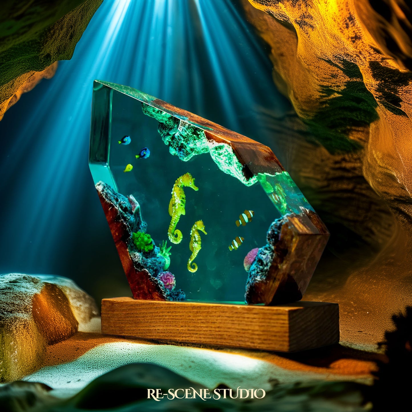 Twin Seahorses Resin Lamp