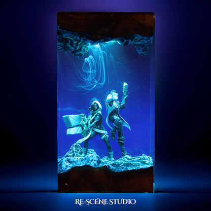 S.enna & L.ucian Resin Lamp — Closeup Detail | Original Epoxy Resin Sculpture with Built-in LED Glow