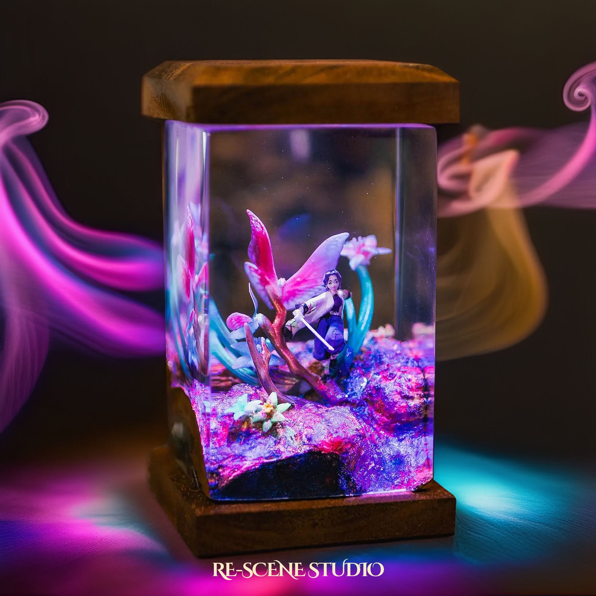 Shinobu Resin Lamp 2 - Demon Slayer Multicolor / Size M: 6 x 6 x 12 (cm) – Handmade Epoxy Resin Lamp by Rescene Studio | Rescene Studio