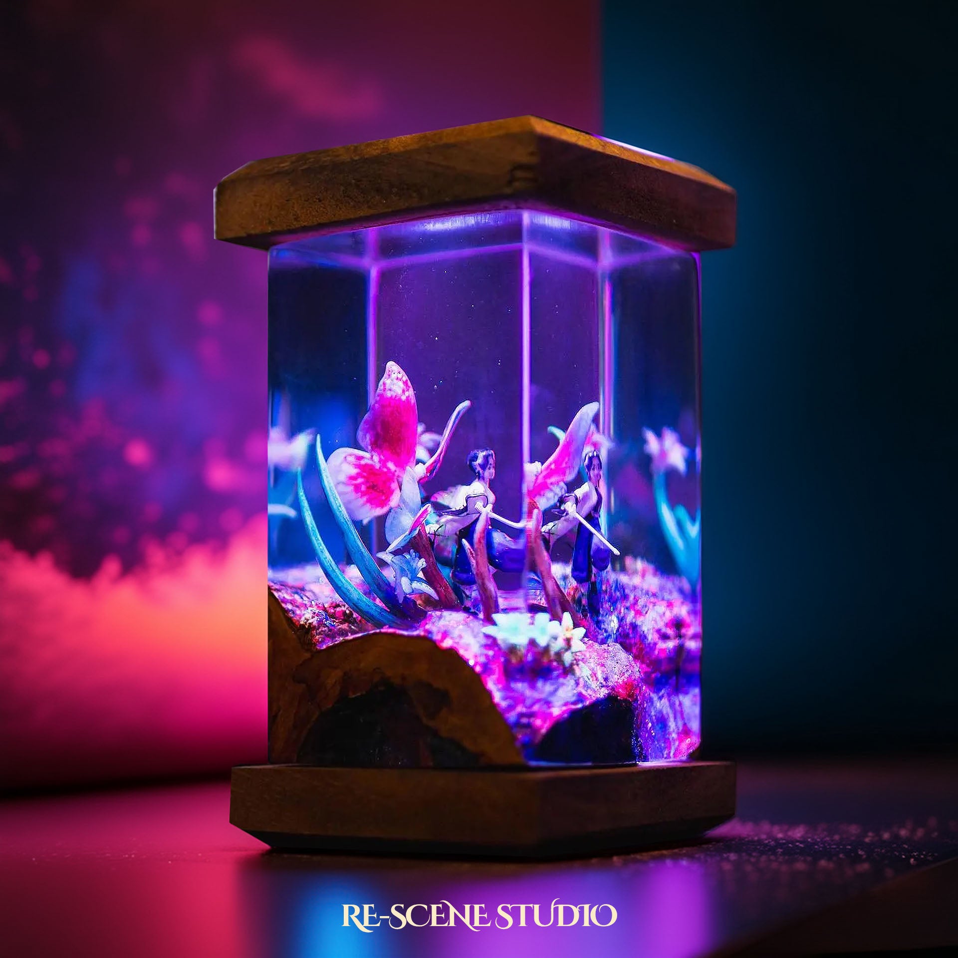 Shinobu Resin Lamp 2 - Demon Slayer Multicolor / Size M: 6 x 6 x 12 (cm) – Handmade Epoxy Resin Lamp by Rescene Studio | Rescene Studio