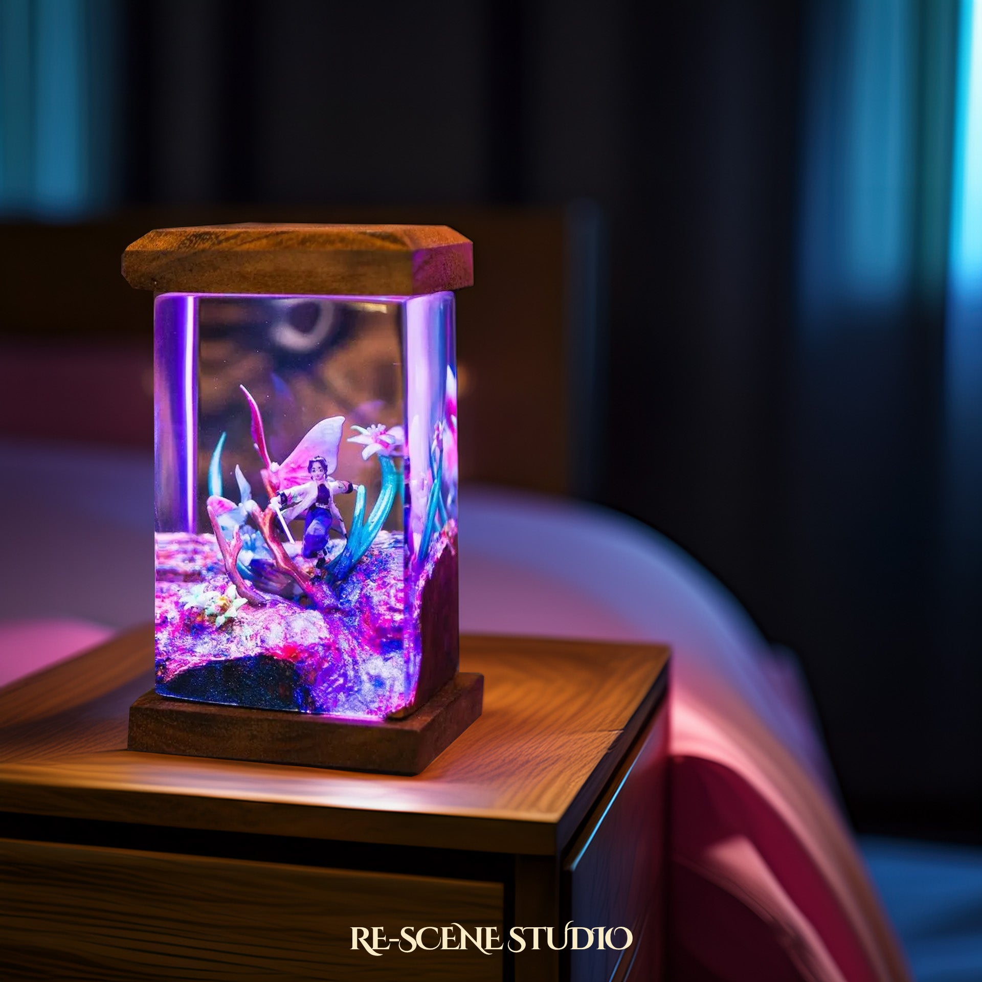 Shinobu Resin Lamp 2 - Demon Slayer Multicolor / Size M: 6 x 6 x 12 (cm) – Handmade Epoxy Resin Lamp by Rescene Studio | Rescene Studio
