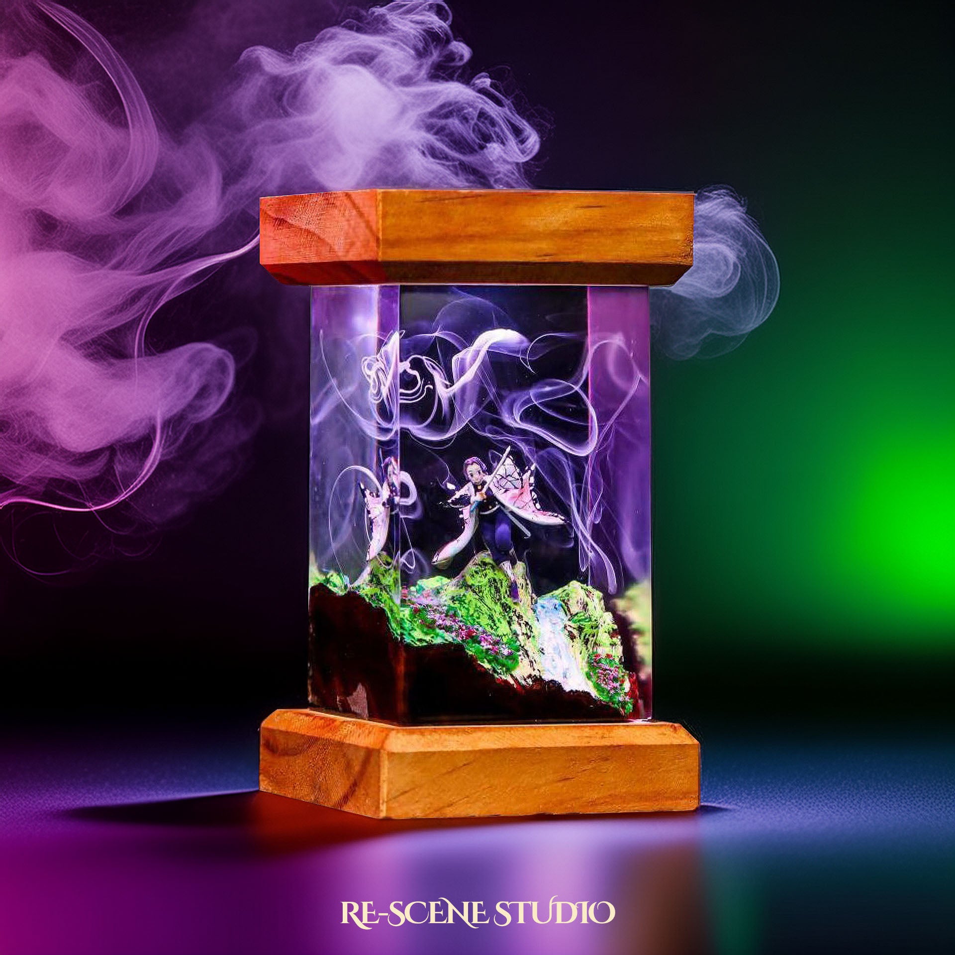 Shinobu Resin Lamp 3 - Demon Slayer Multicolor / Size M: 6 x 6 x 12 (cm) – Handmade Epoxy Resin Lamp by Rescene Studio | Rescene Studio