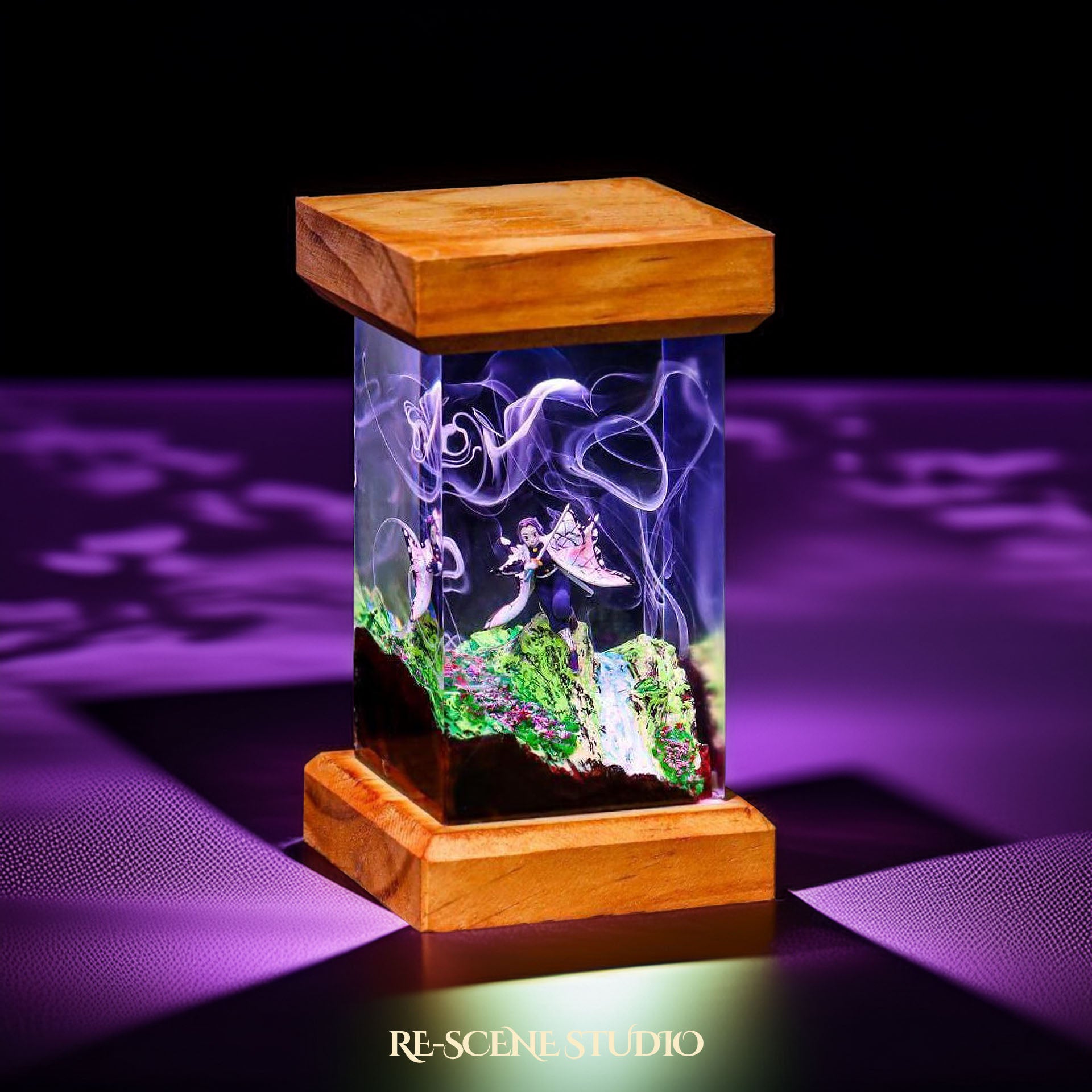 Shinobu Resin Lamp 3 - Demon Slayer Multicolor / Size M: 6 x 6 x 12 (cm) – Handmade Epoxy Resin Lamp by Rescene Studio | Rescene Studio