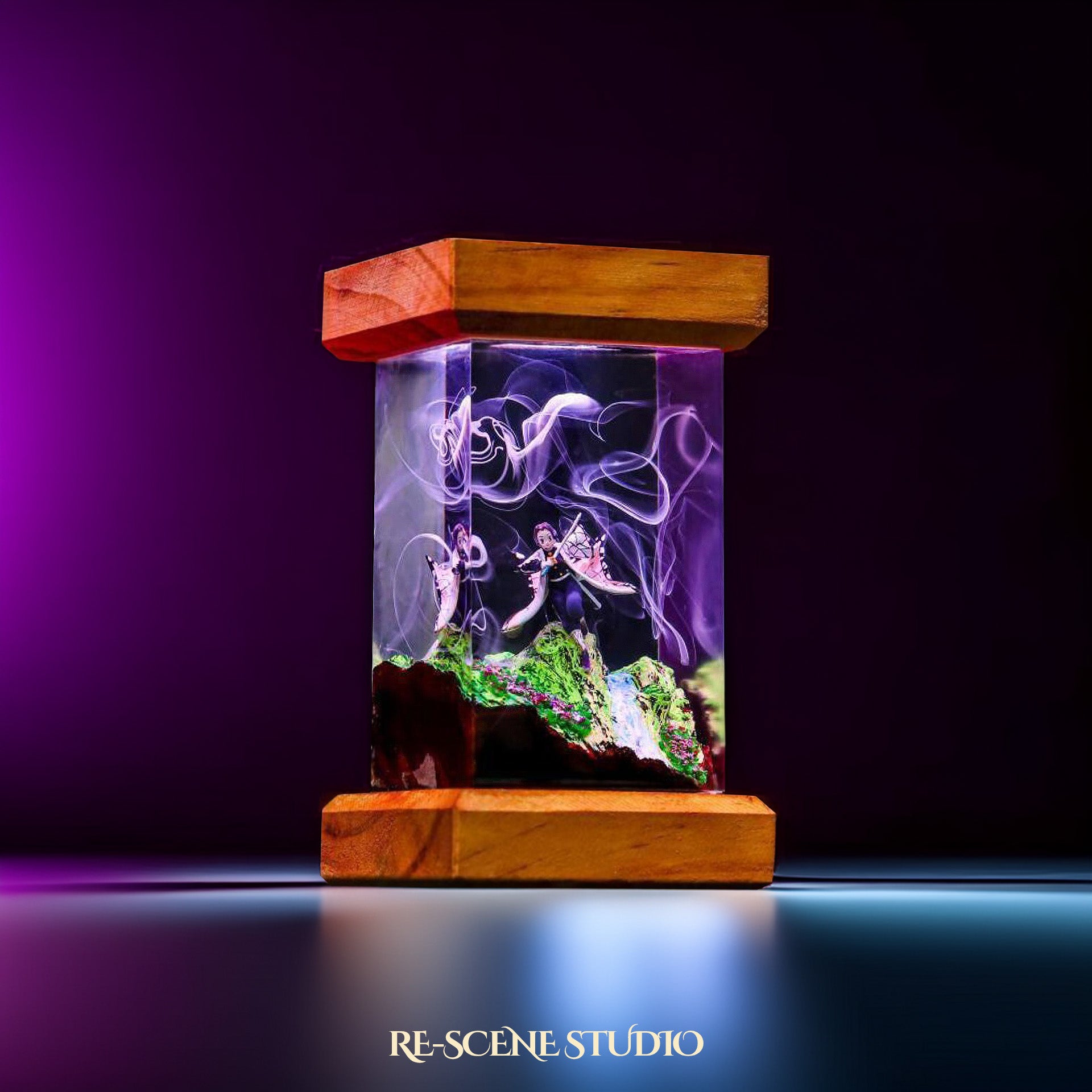 Shinobu Resin Lamp 3 - Demon Slayer Multicolor / Size M: 6 x 6 x 12 (cm) – Handmade Epoxy Resin Lamp by Rescene Studio | Rescene Studio
