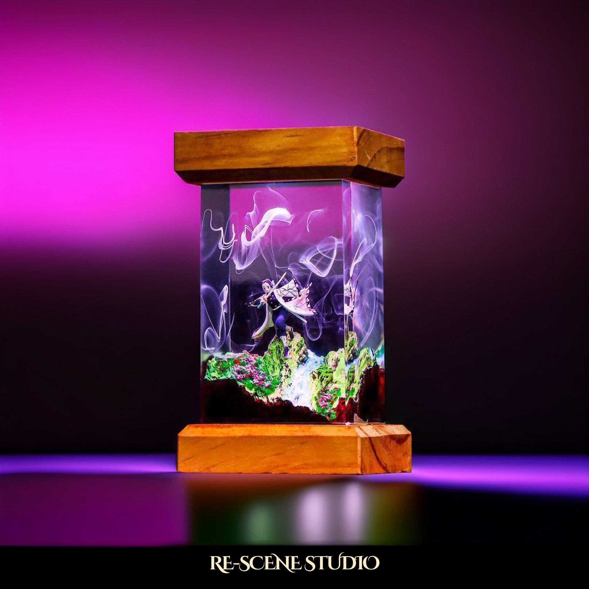 Shinobu Resin Lamp 3 - Demon Slayer Multicolor / Size M: 6 x 6 x 12 (cm) – Handmade Epoxy Resin Lamp by Rescene Studio | Rescene Studio