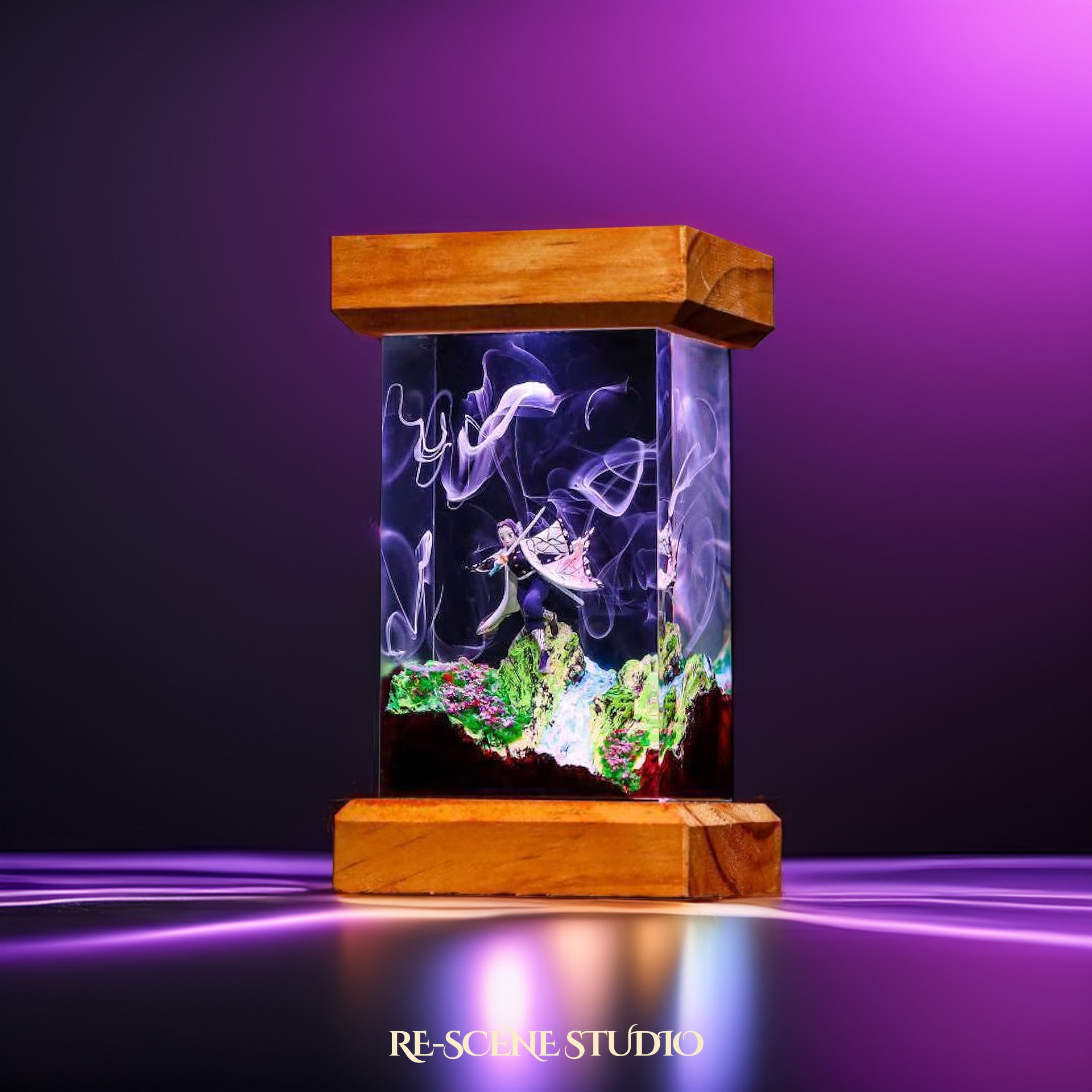 Shinobu Resin Lamp 3 - Demon Slayer Multicolor / Size M: 6 x 6 x 12 (cm) – Handmade Epoxy Resin Lamp by Rescene Studio | Rescene Studio