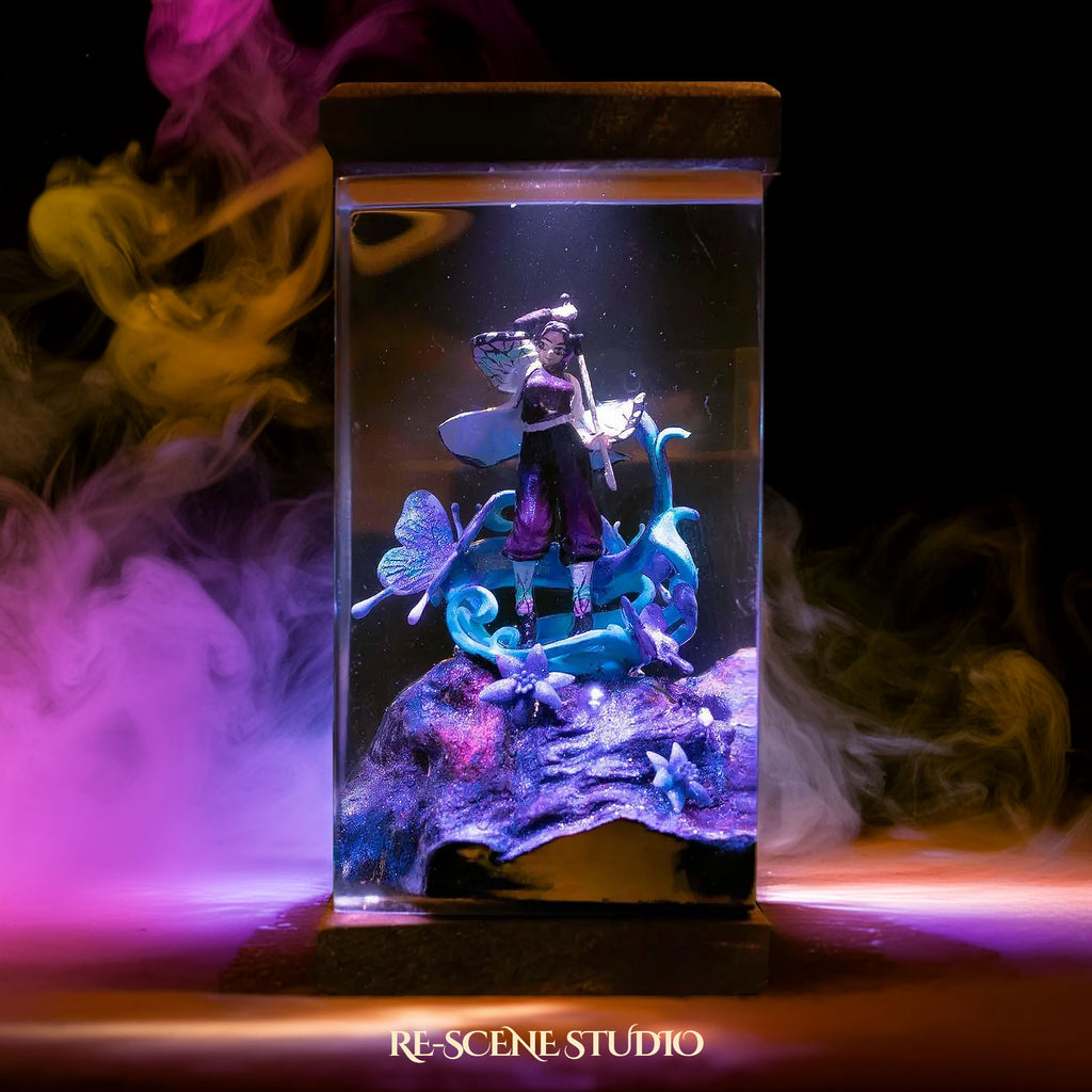 Shinobu Resin Lamp 1 - Demon Slayer Multicolor / Size M: 6 x 6 x 12 (cm) – Handmade Epoxy Resin Lamp by Rescene Studio | Rescene Studio