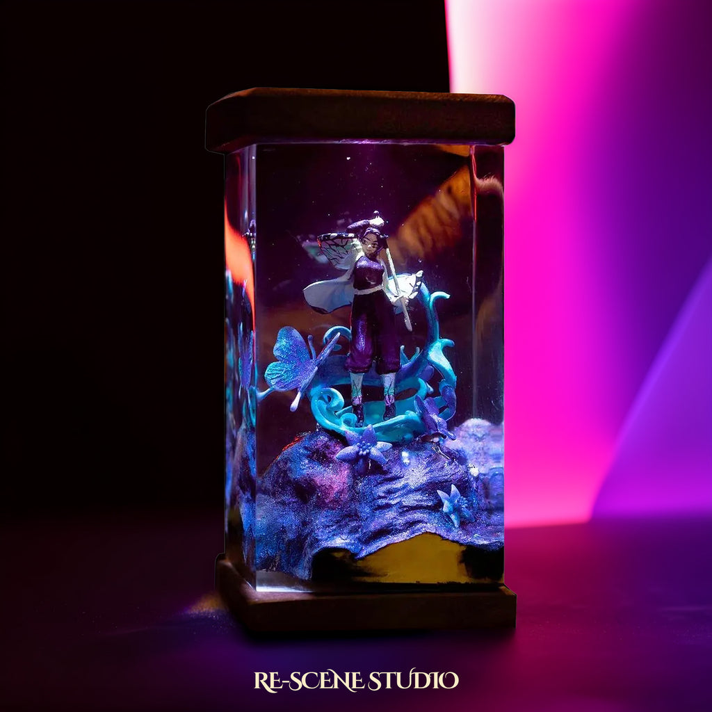 Shinobu Resin Lamp 1 - Demon Slayer Multicolor / Size M: 6 x 6 x 12 (cm) – Handmade Epoxy Resin Lamp by Rescene Studio | Rescene Studio